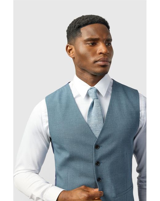 Limehaus Blue Single Breasted Five Button V-Neck Slim Fit Suit Waistcoat for men