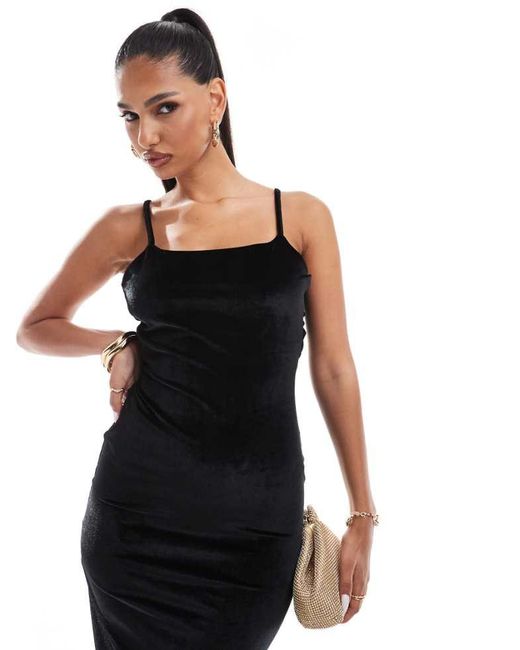 ASOS Black Velvet Square Neck Cami Maxi Dress With Lace Up Back