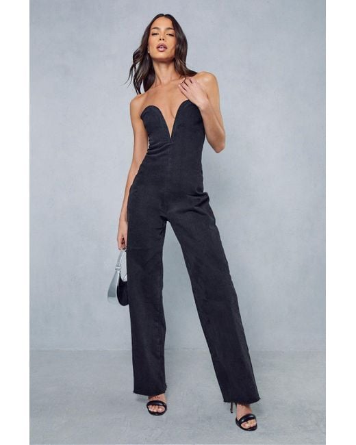 MissPap Blue Sweetheart Plunge Denim Jumpsuit