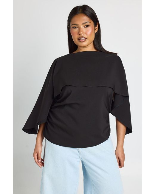 Boohoo Black Plus Cape Overlay Top