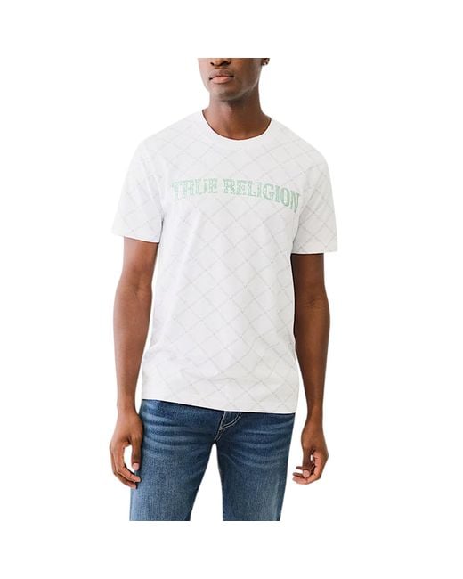 True Religion White 700157 T Shirts Crew Neck Short Sleeve Summer Soft Cotton Tee for men