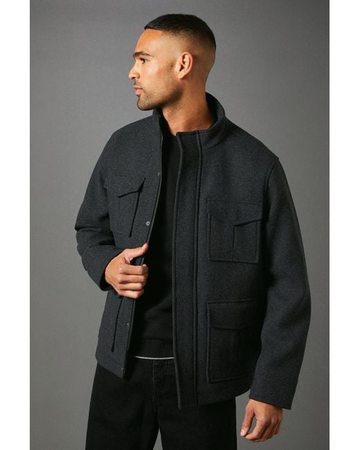MAINE Gray Four Pocket Wool Blend Jacket for men