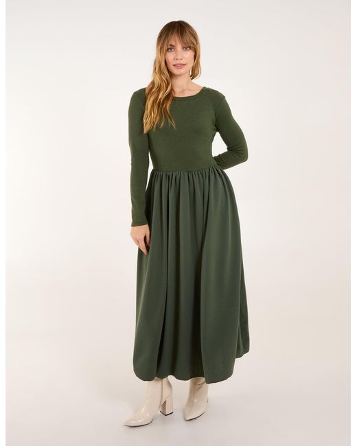 Blue Vanilla Green Knitted Scuba Crepe 2In1 Dress