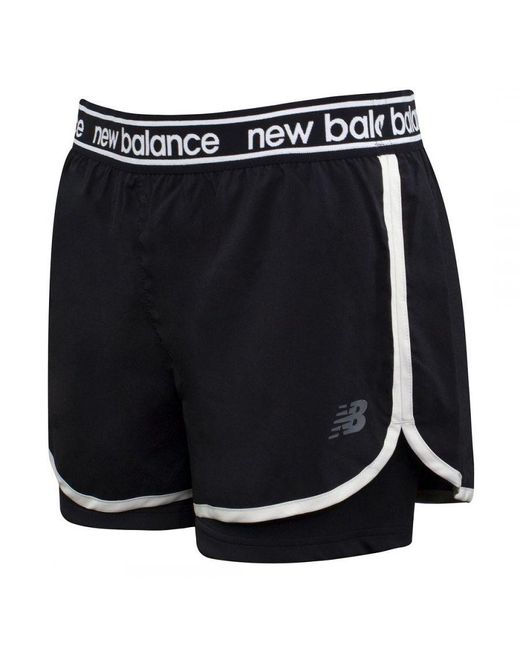 New Balance Black Logo Stretch Waist Relentless 2In1 Shorts Ws01177 Bk Spandex