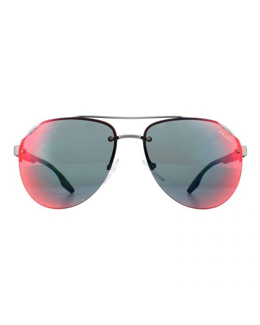 Prada Sport Blue Sunglasses 52Vs 7Cq9Q1 Matte Gunmetal Dark, Mirror for men