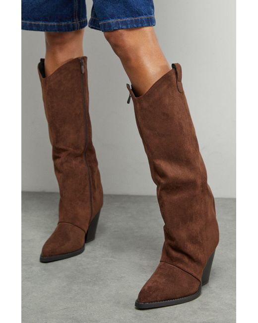 Oasis Black Faith: Alma Faux Suede Straight Leg Western Knee Boots