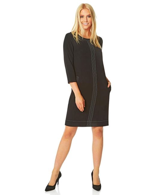 Roman Black 3/4 Sleeve Top Stitch Shift Dress