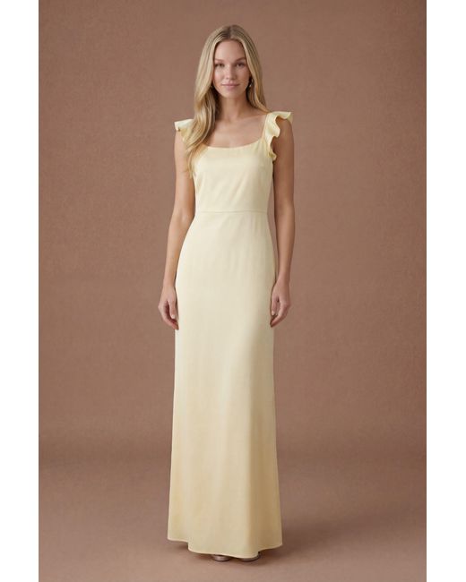Oasis Natural Butter Ruffle Square Neck Satin Bridesmaid Maxi Dress