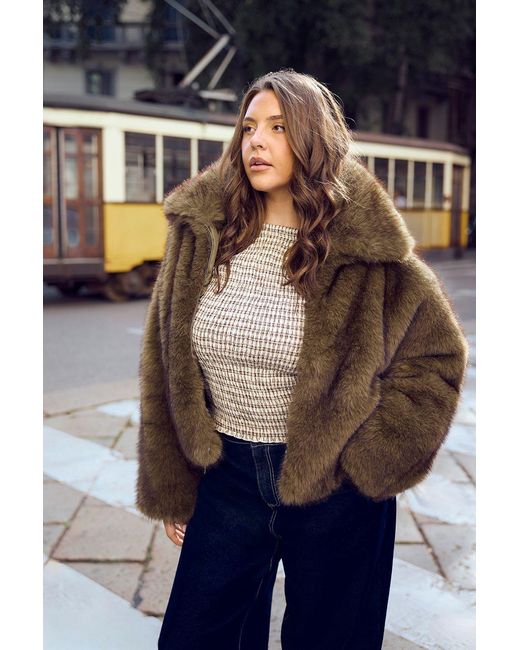 Boohoo Blue Plus Collared Faux Fur Jacket