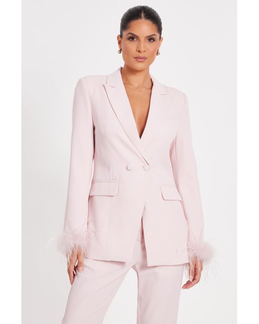 Quiz Pink Light Feather Trim Blazer