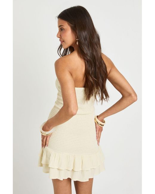 Boohoo White Cheesecloth Shirred Mini Beach Dress