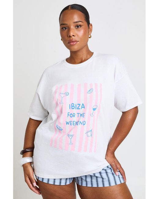 Boohoo White Plus Ibiza For The Weekend Printed T Shirt