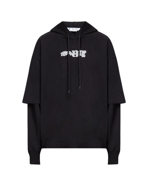 Off-White c/o Virgil Abloh Black Carlos Type Double Tee Hoodie Cotton for men