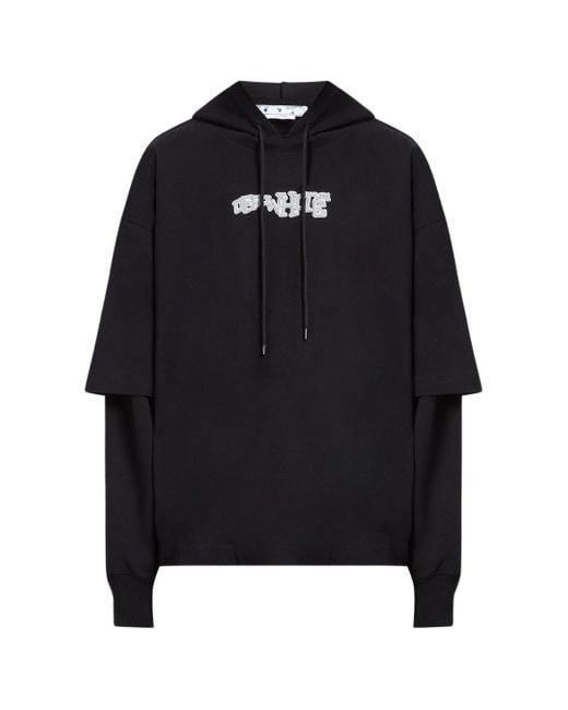 Off-White c/o Virgil Abloh Black Carlos Type Double Tee Hoodie Cotton for men
