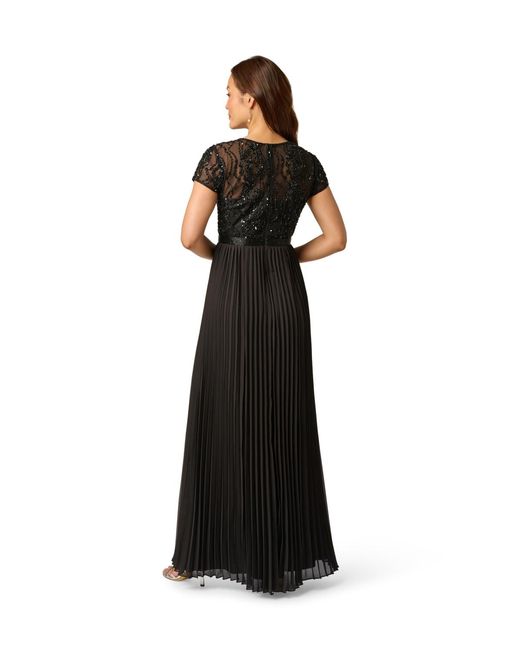 Adrianna Papell Black Bead Pleat Long Dress