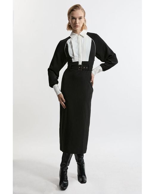Karen Millen Black Twill Collared Woven Maxi Dress