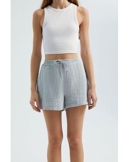 Hiccup Blue Muslin High Waist Elastic Drawstring Shorts