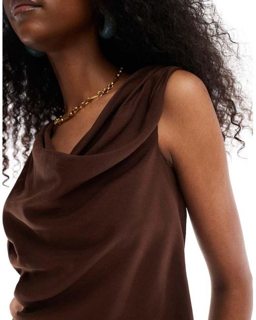ASOS Brown Lyocell Drape Off Shoulder Top