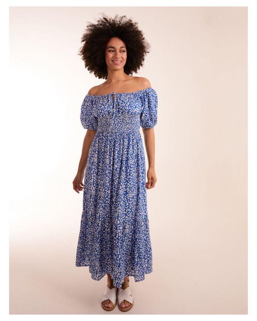 Blue Vanilla Blue Tie Front Shirred Waist Midi Dress