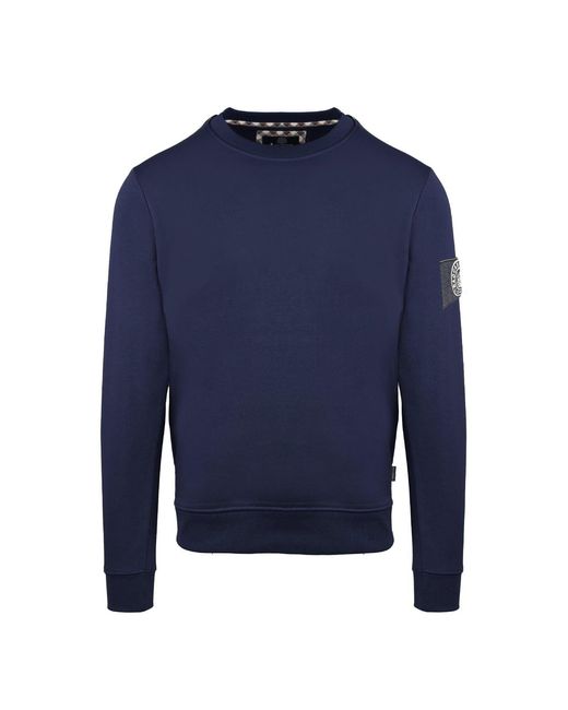 Aquascutum Blue Crew Neck Ribbed Collar Long Sleeve Sweatshirt for men