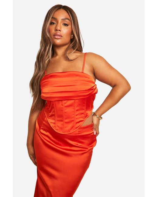 Boohoo Red Plus Drape Front Satin Corset Top