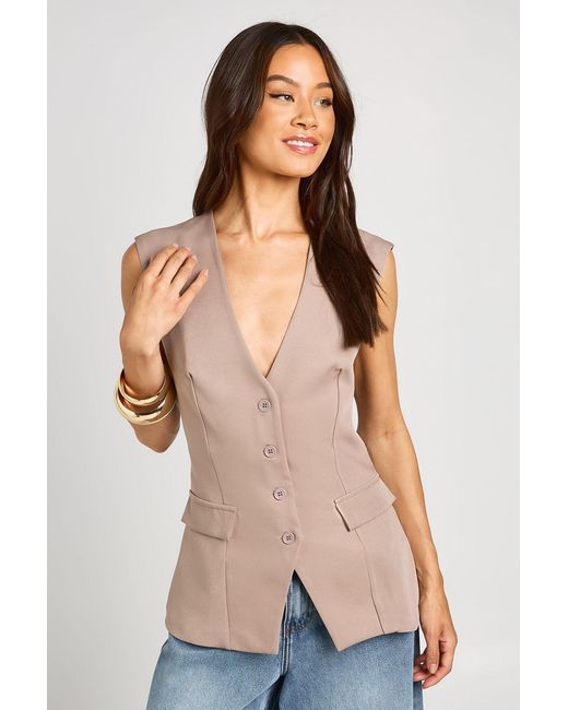 Boohoo Natural Tall V-Neck Pocket Detail Waistcoat