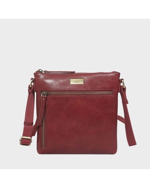 Assots London Red Rue' Polished Vt Real Leather Crossbody Bag
