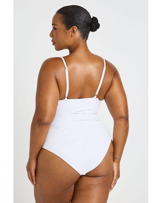 Boohoo White Plus Trim Detail Scoop Neck Swimsuit