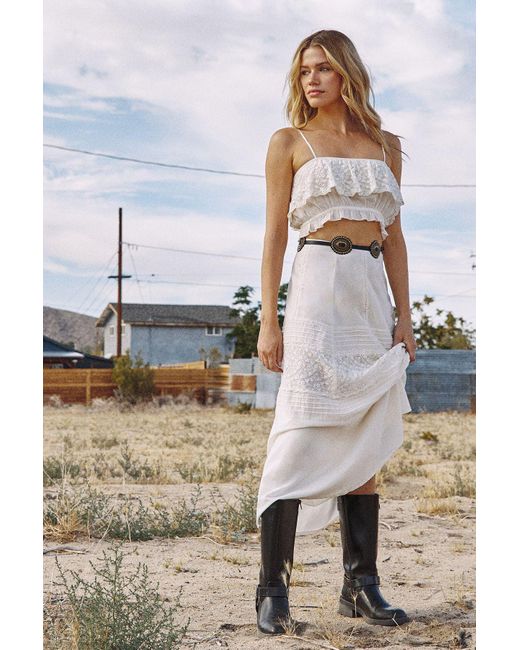 Nasty Gal White Cotton Embroidered Lace Panel Maxi Skirt