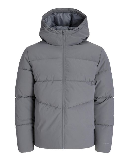 Jack & Jones Gray Puffer Jacket Full Zip Long Sleeve Windproof for men