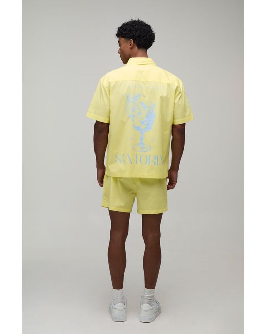 BoohooMAN Yellow Regular Fit Short Sleeve Santorini Shirt And Relaxed Set for men