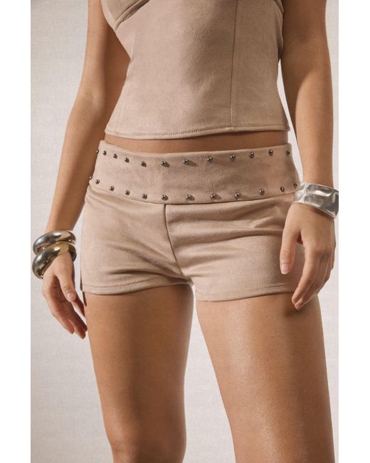 Boohoo Natural Faux Suede Studded Halter Top