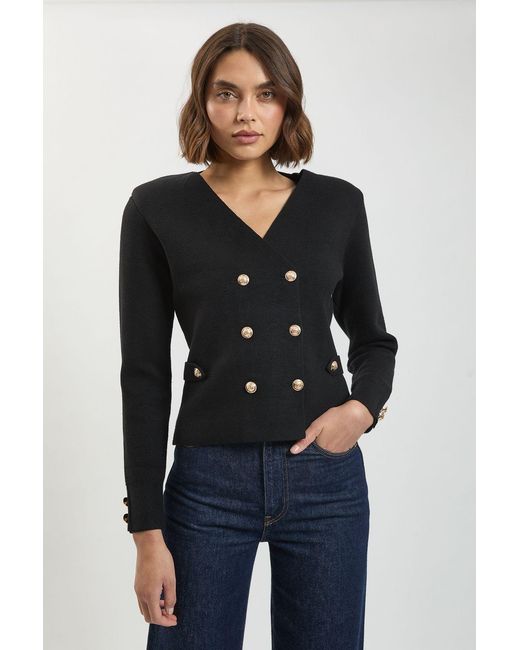 Karen Millen Black Wool Look Military Double Breasted Knitted Cardigan