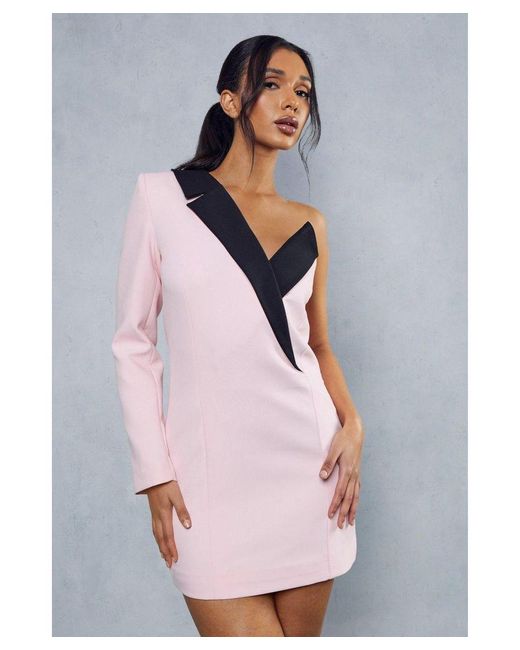 MissPap Pink One Shoulder Contrast Tailored Blazer Dress