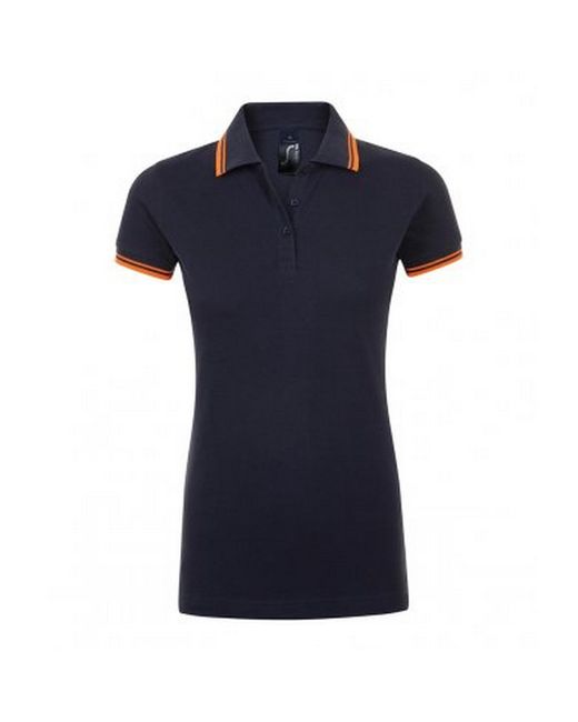Sol's Blue Ladies Pasadena Tipped Short Sleeve Pique Polo Shirt (French/Neon)