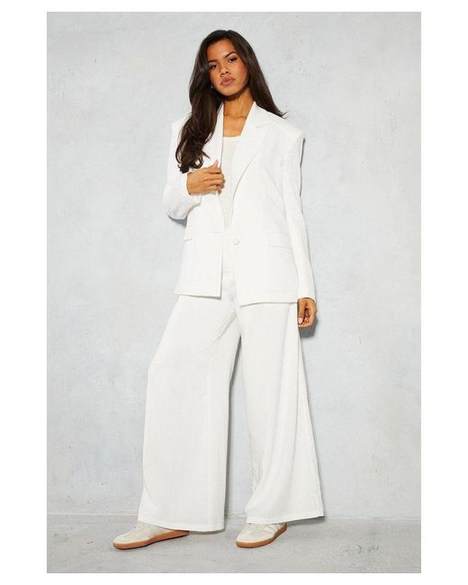 MissPap White Linen Look Oversized Tailored Blazer
