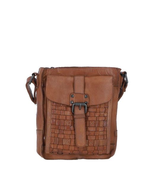 Ashwood Leather Brown 'Tramonto' Vintage Woven Crossbody Bag