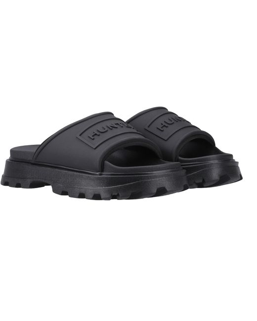 Hunter Black Adult Stacked Moulded Footbed Sliders