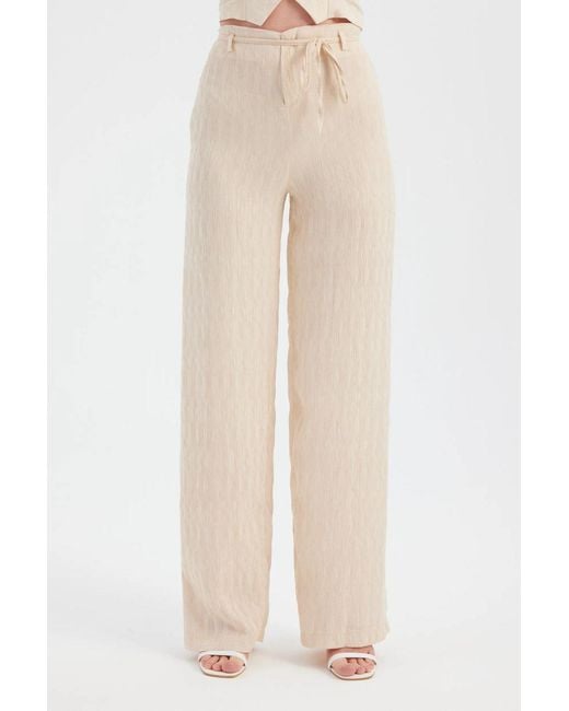 Hiccup Natural Woven Straight Leg Trousers With Belt Detail