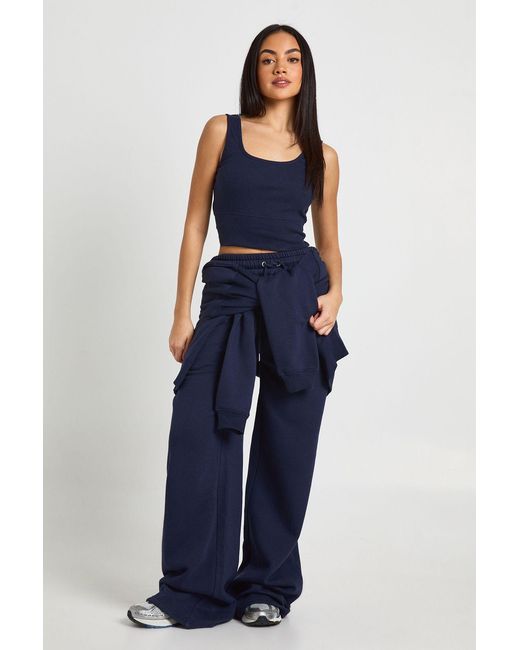 Boohoo Blue Tall Deep Hem Crop Top 3 Piece Hooded Tracksuit