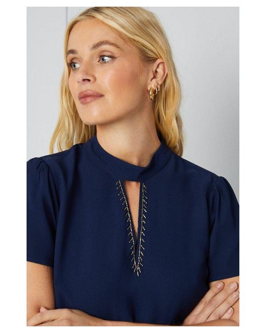 Wallis Blue Petite Embellished Neck Shift Dress