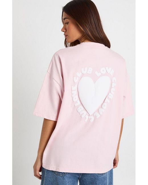 Boohoo Pink Love Club Puff Print Oversized T-Shirt