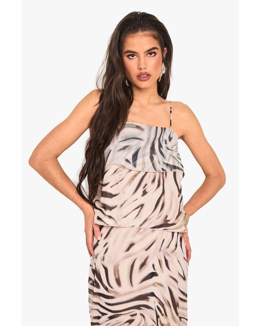 Boohoo Pink Zebra Print Strappy Open Back Woven Cami Top