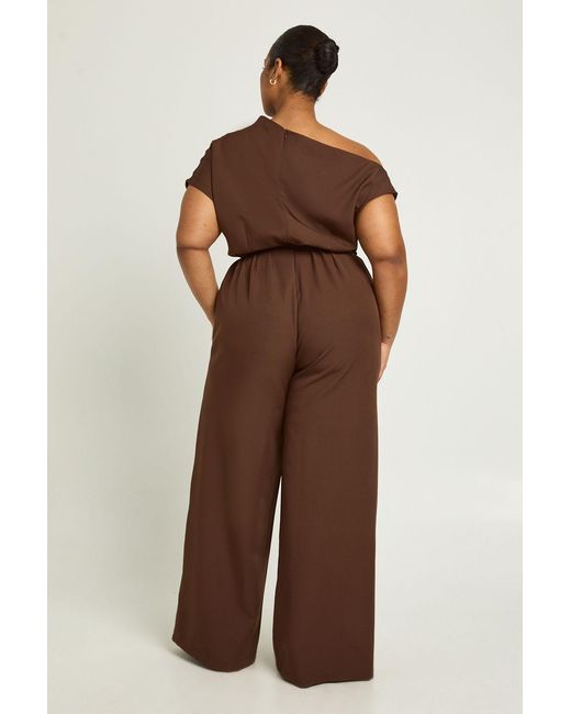 Boohoo Brown Plus Asymmetric Belted Jumpsuit