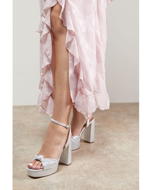 Oasis Pink Melody Metallic Textile Knotted Platform High Block Heel Sandals