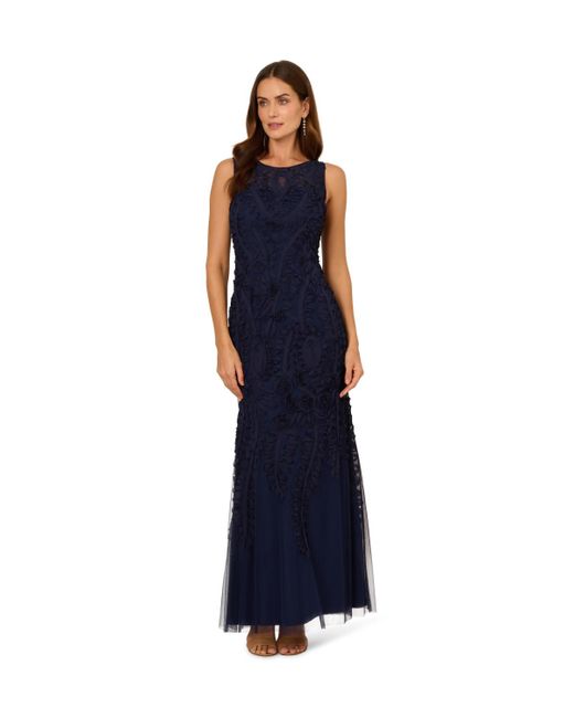 Adrianna Papell Blue Soutache Long Dress