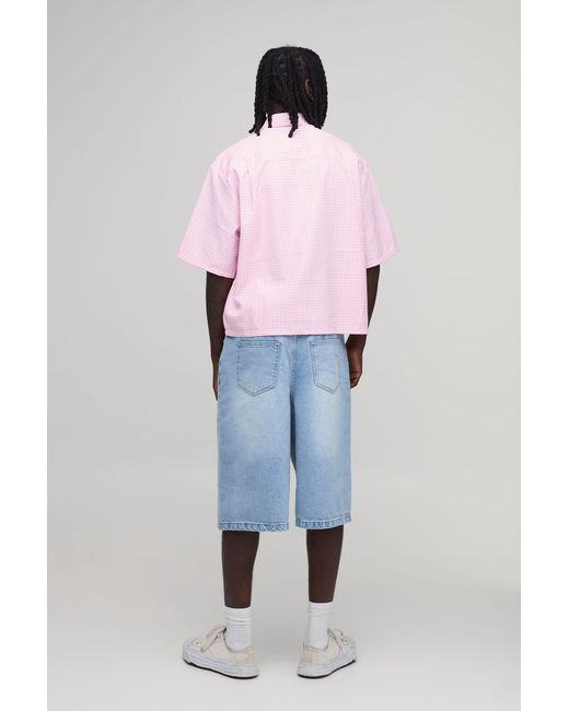 BoohooMAN Pink Oversized Boxy Asymmetric Gingham Shirt for men