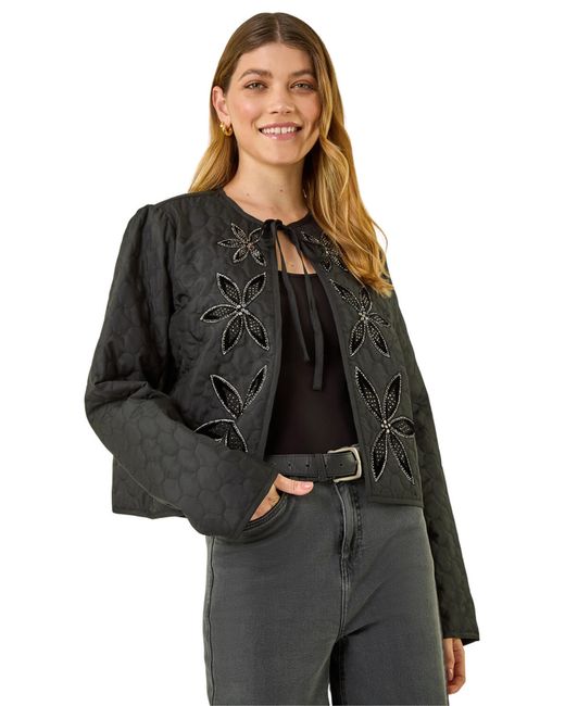 Roman Black Quilted Velvet Trim Jacket