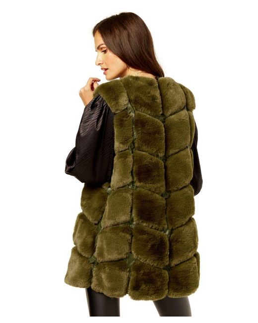 Gini London Green Box Cut Faux Fur Gilet Jacket