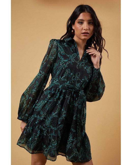 Oasis Blue Organza Collared Mini Dress